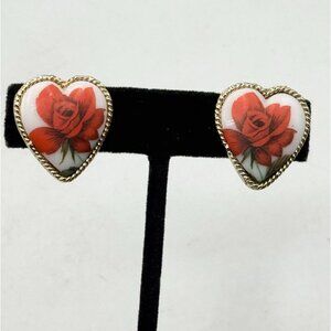 Vintage heart flower clip on earrings